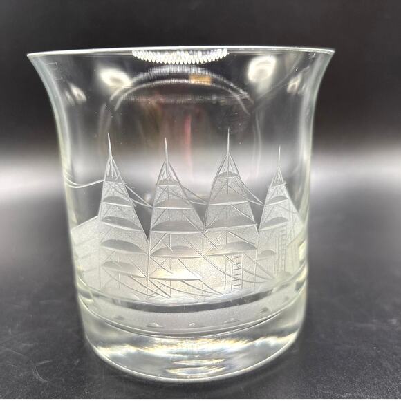 Toscany Glass Nautical Schooner Clipper Ship Etched Old Fashioned Glass Barware - Picture 2 of 7